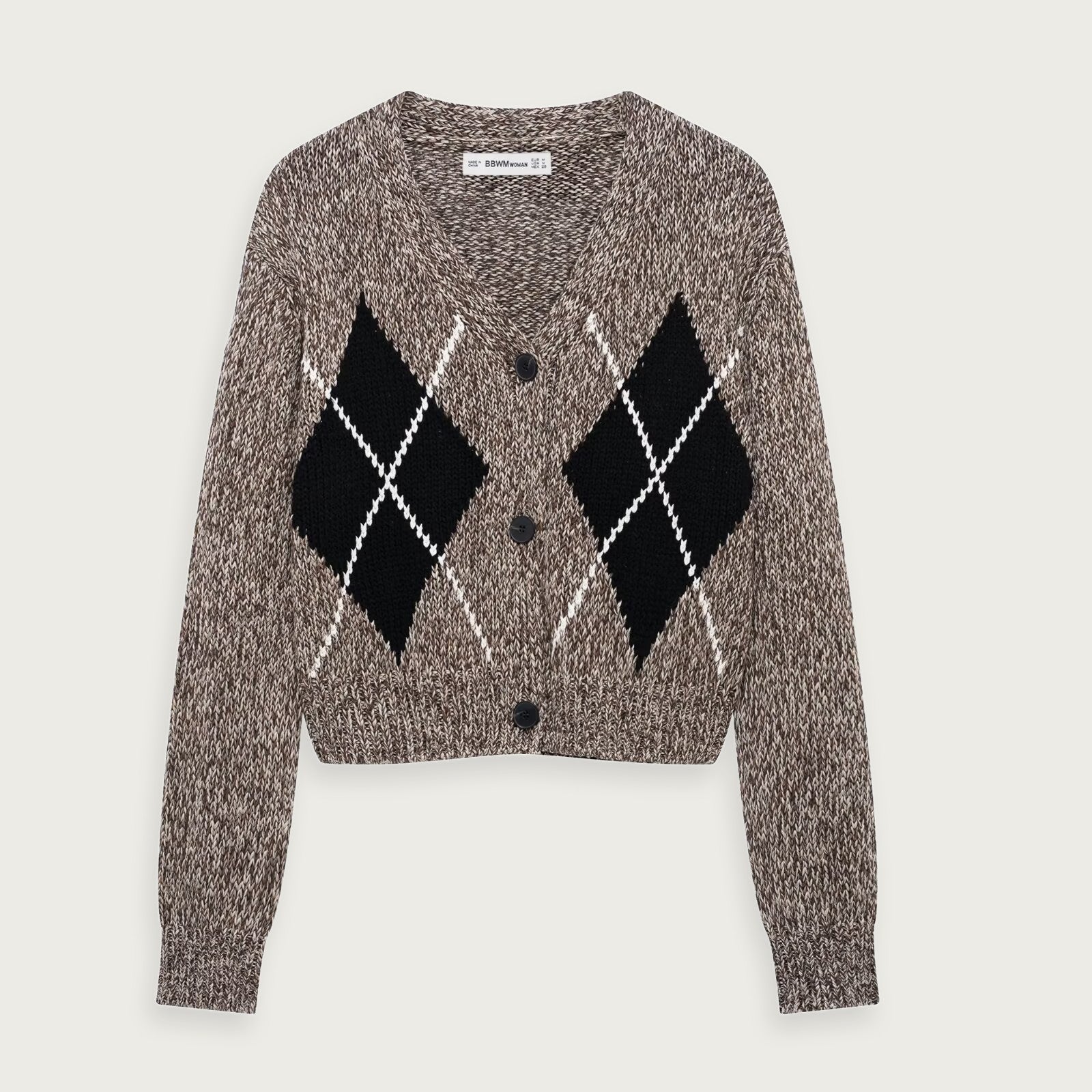 Stickad Cardigan Diamantmönstrad Stilren Elegant Passar