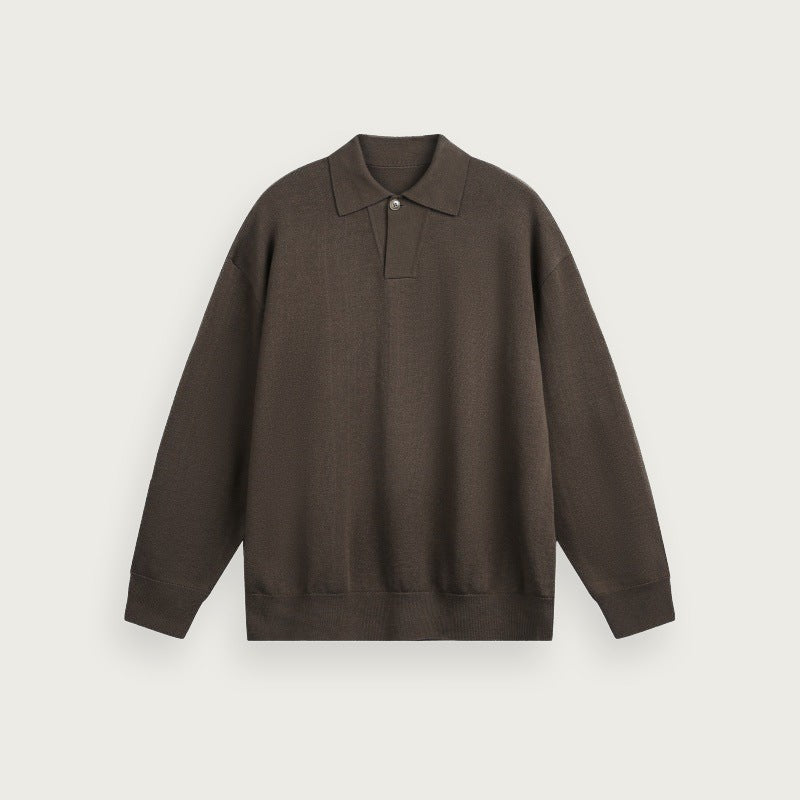 Enfärgad stickad polotröja – Avslappnad passform