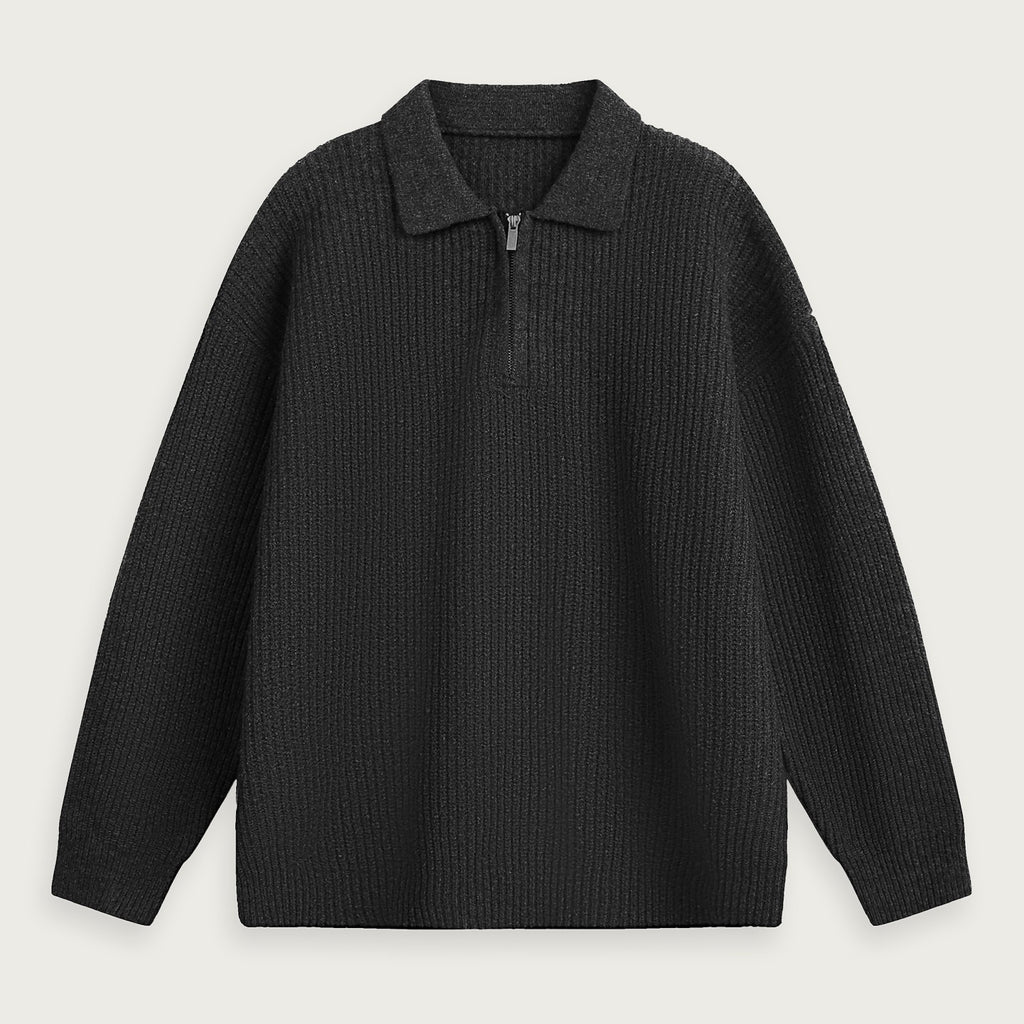 Stickad Halvziptröja Med Krage - Löst Passform Polyester