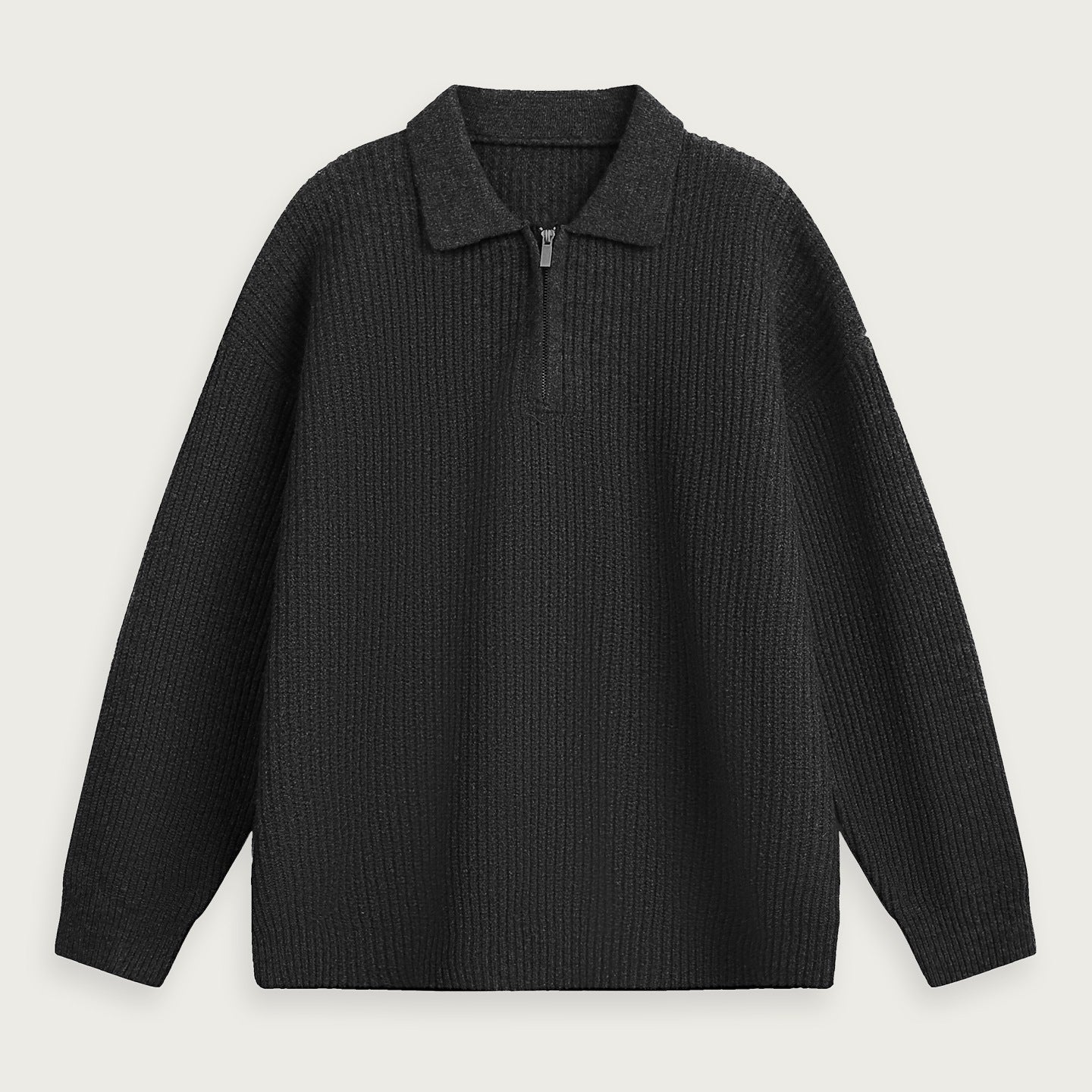 Stickad Halvziptröja Med Krage - Löst Passform Polyester