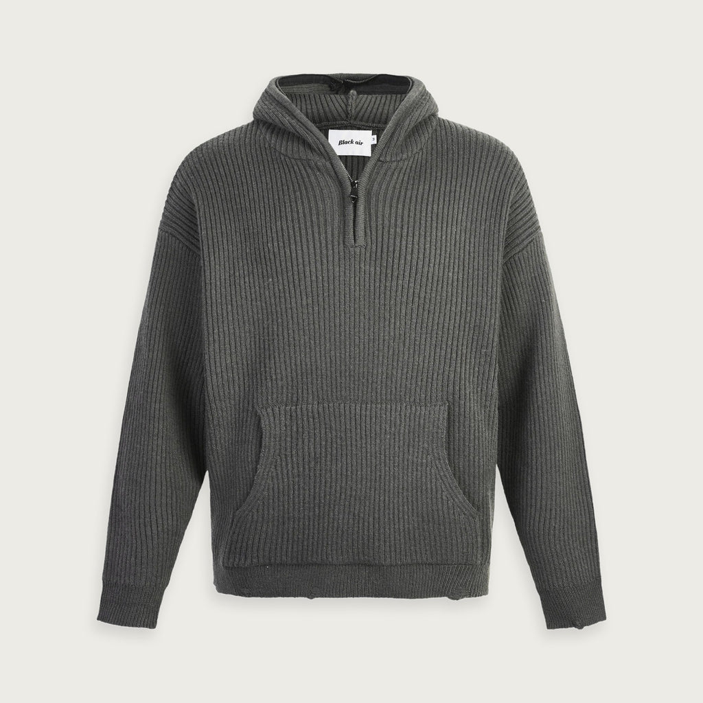 Stickad Halvzip Hoodie Avslappnad Passform Mjuk Akryl