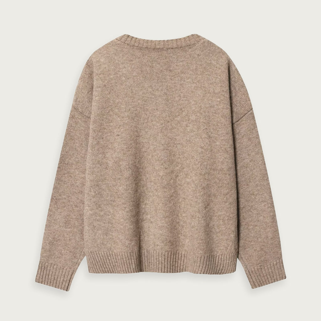 V Ringad Stickad Tröja Khaki Modern Tidlös Komfortabel