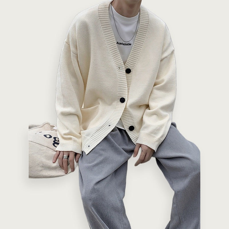 Stickad Cardigan Med V Hals Av Polyester Grå Passform