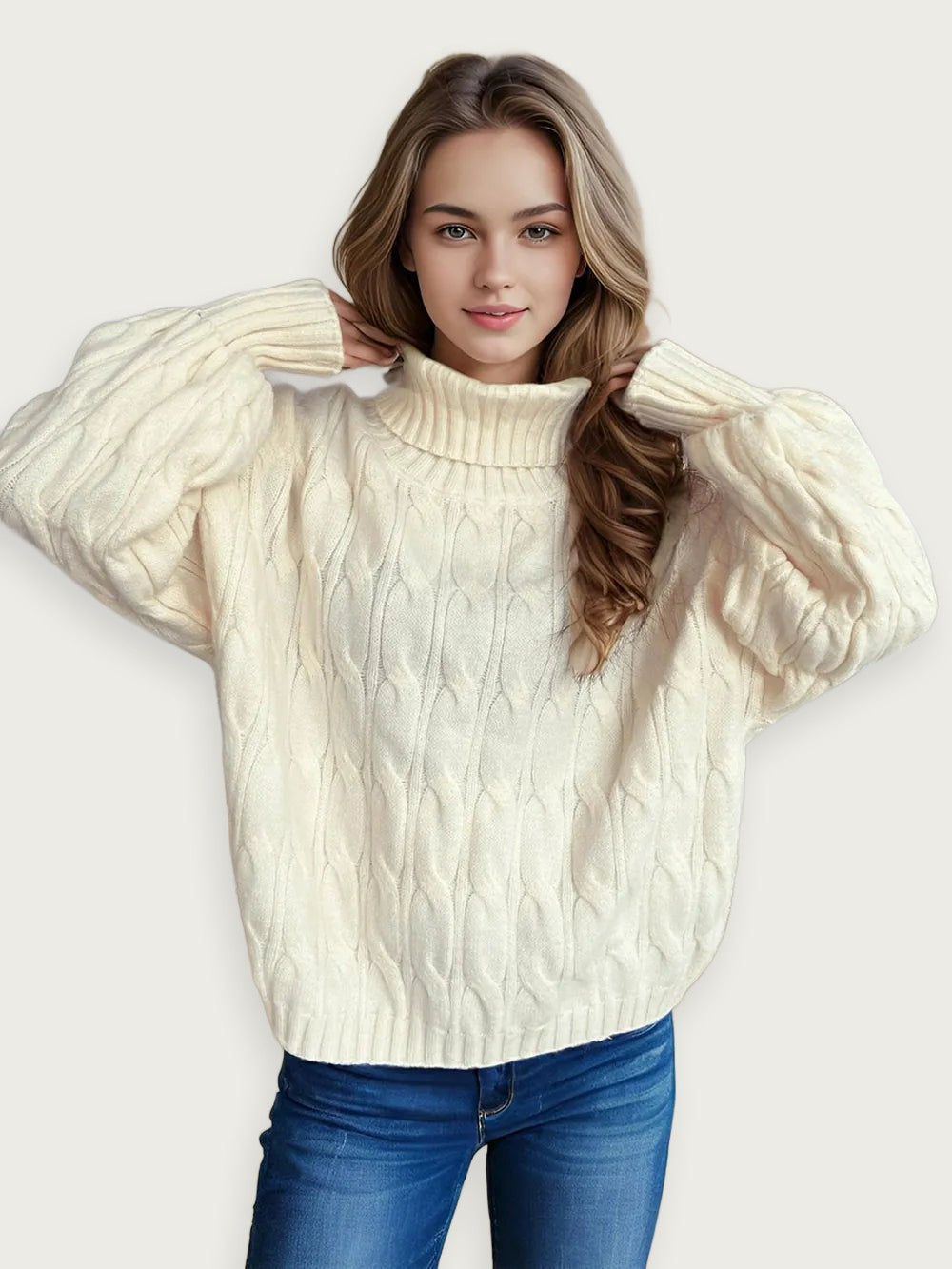 Enfärgad stickad tröja – Avslappnad kontorsstil