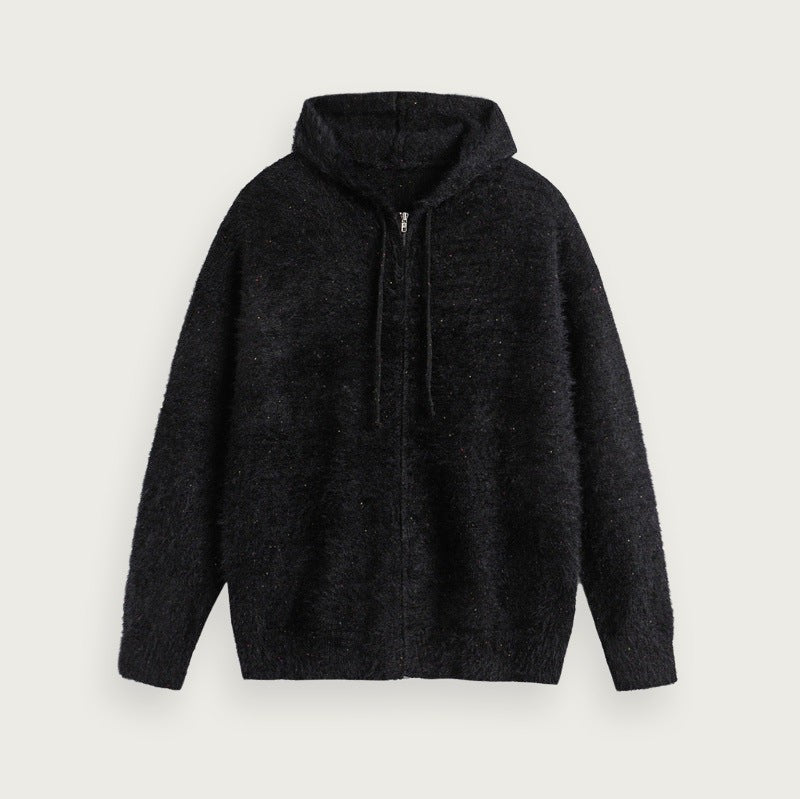 Stickad Hoodie med Löst Snitt och Färgblockdesign