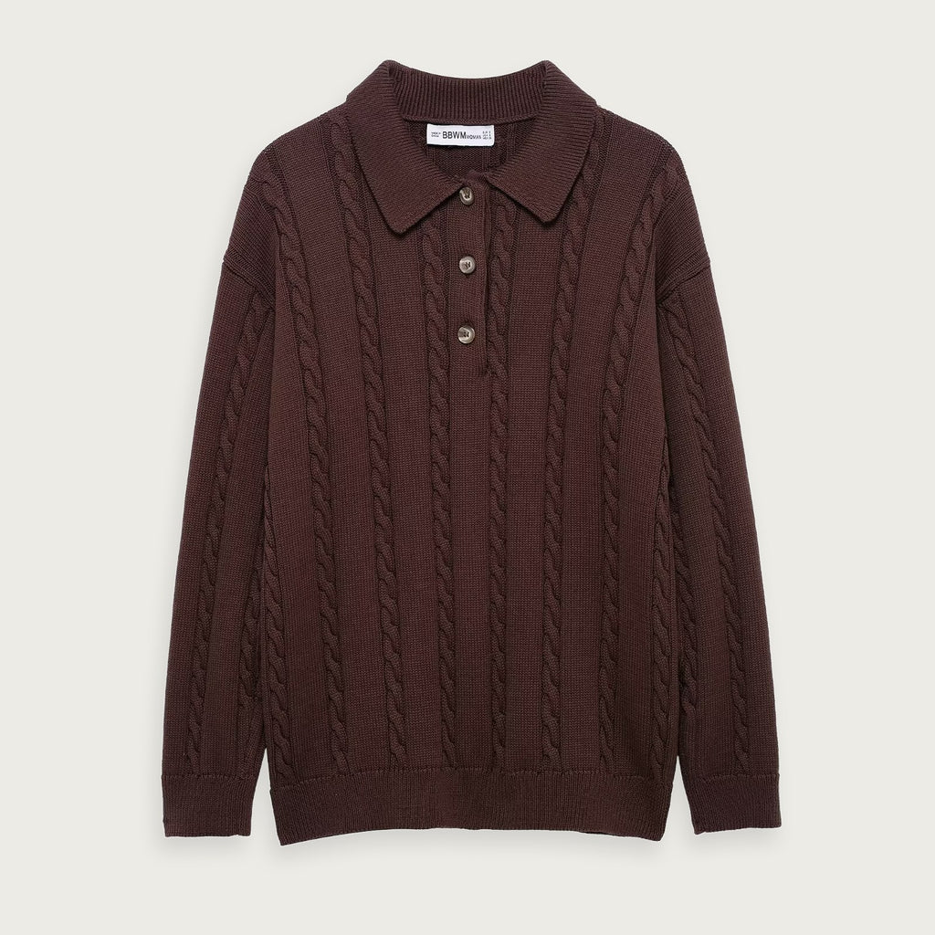 Stickad Jacka Med Polokrage Kastanjefärg Elegant