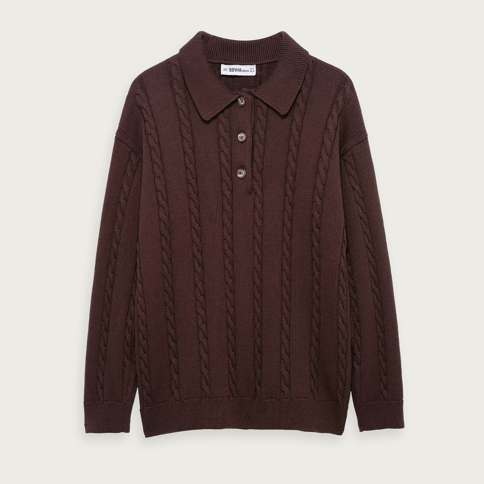 Stickad Jacka Med Polokrage Kastanjefärg Elegant