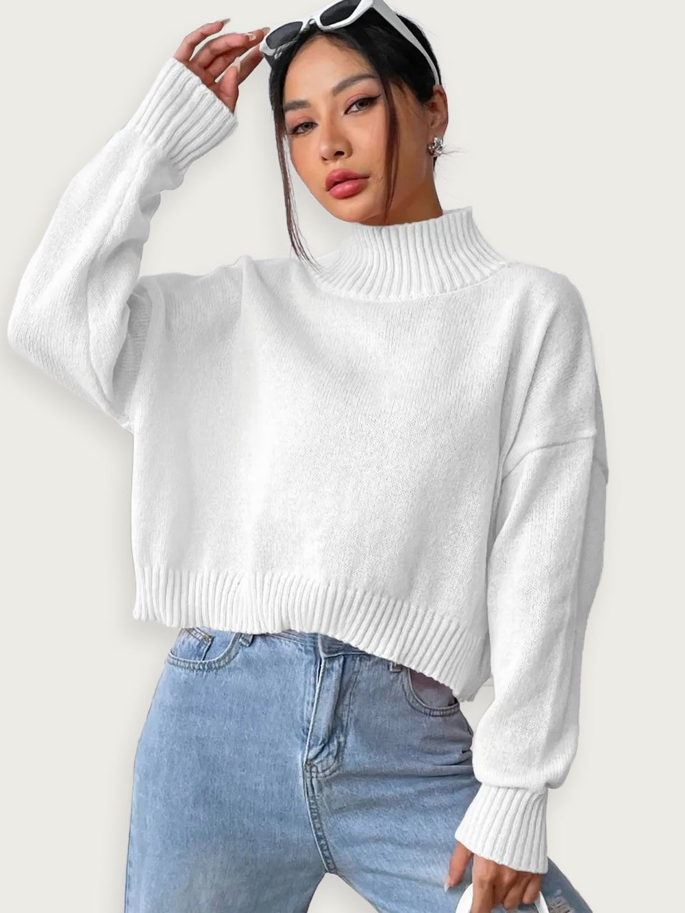 Soft Winter Knit Top – Casual Loose Fit Turtleneck for Women