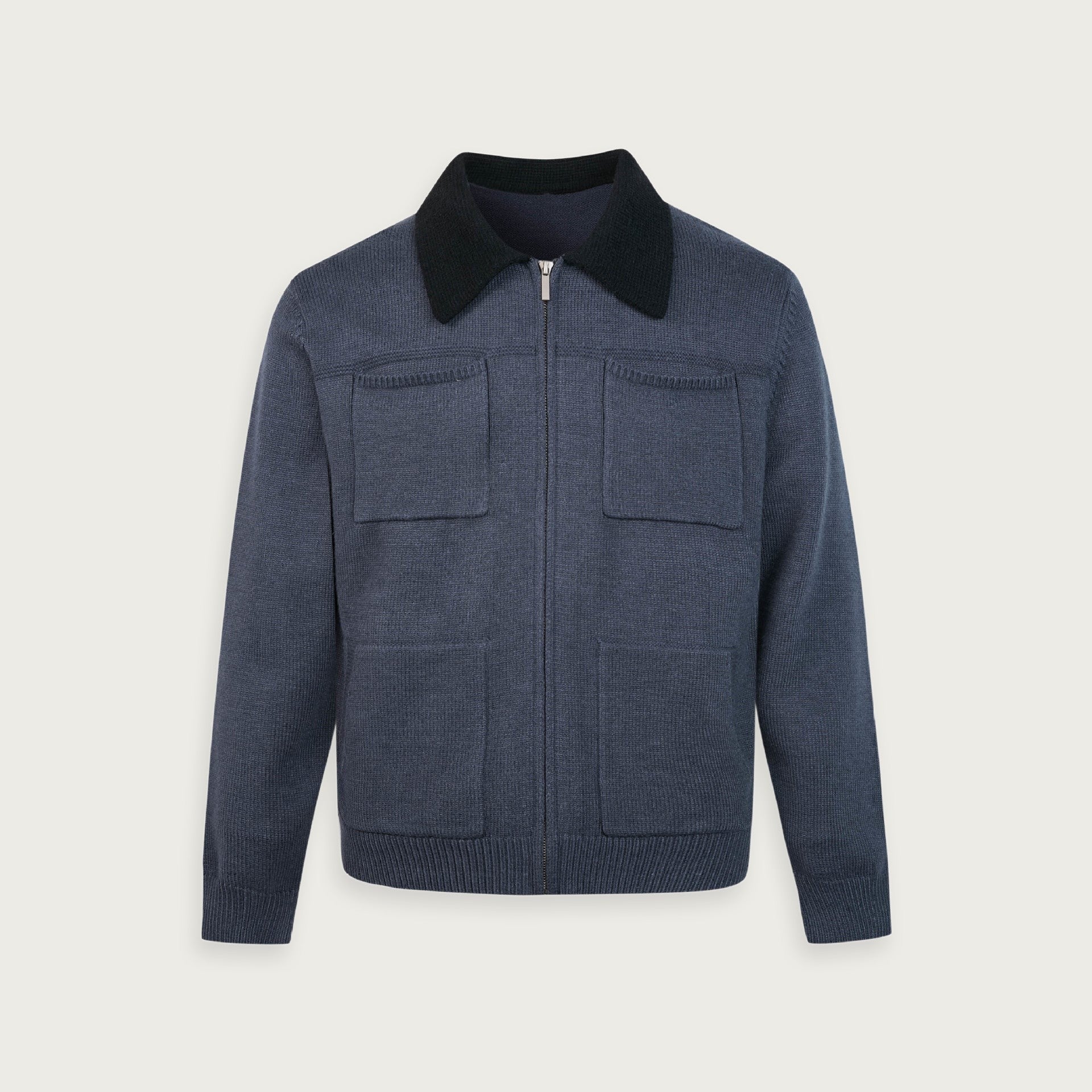 Stickad Dragkedja Kardigan Med Färgblock I Polyester
