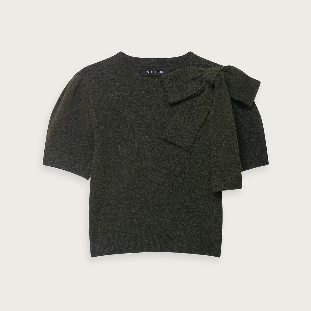Grå Rundhalsad Stickad Blus Klassisk Stil Mjukt Polyester