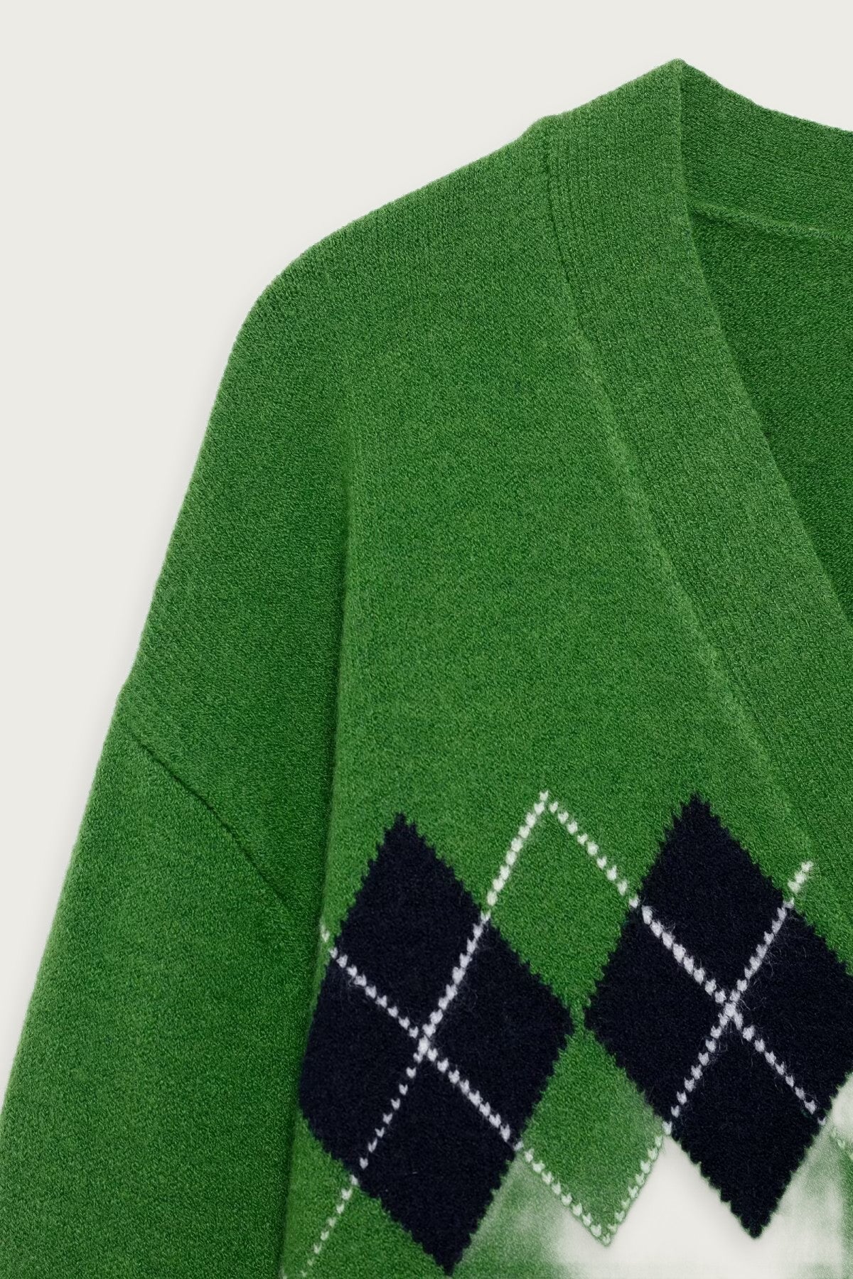 Rutmönstrad Stickad Cardigan Grön Streetstyleinspirerad