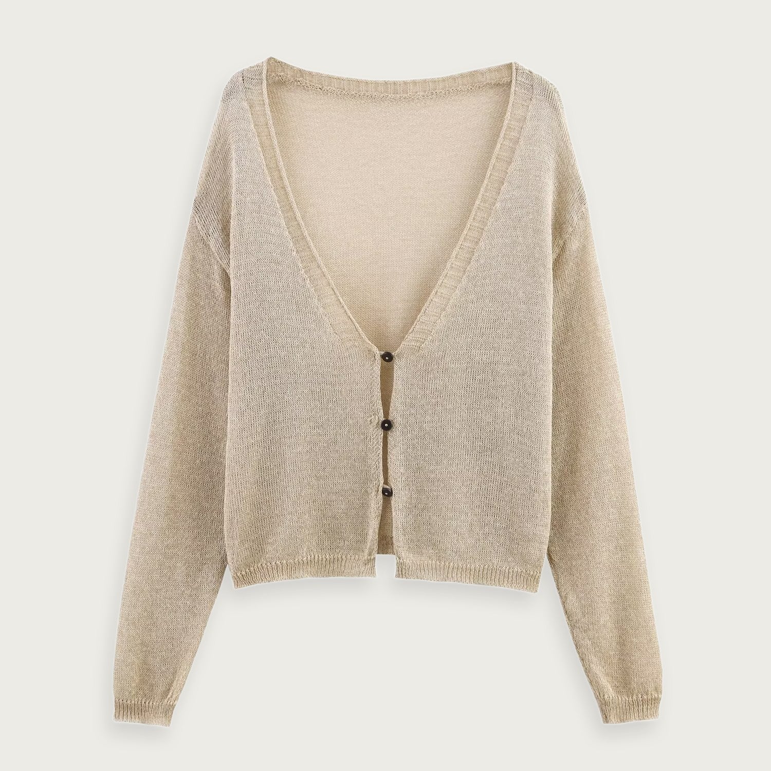 Vringad Stickad Tröja i Khaki Dam Lyxig Elegant Passform