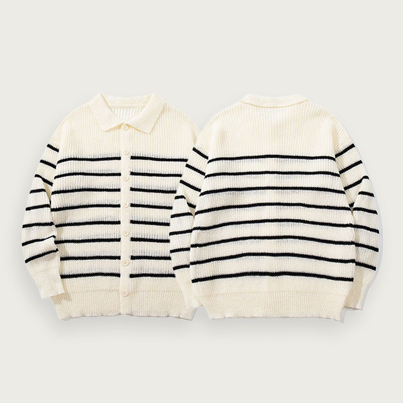 Randig Stickad Cardigan För Herrar Amerikansk Färgglad