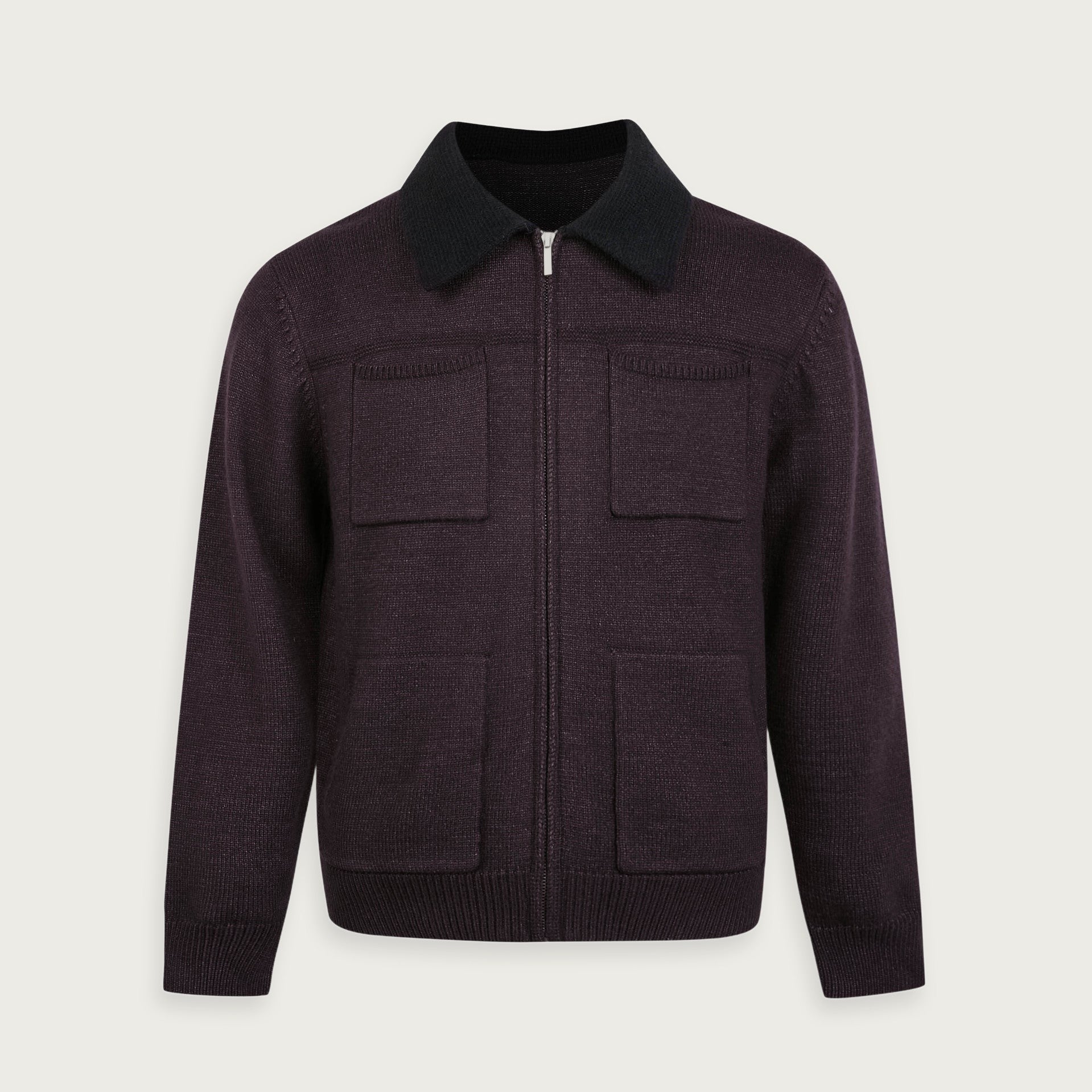 Stickad Dragkedja Kardigan Med Färgblock I Polyester