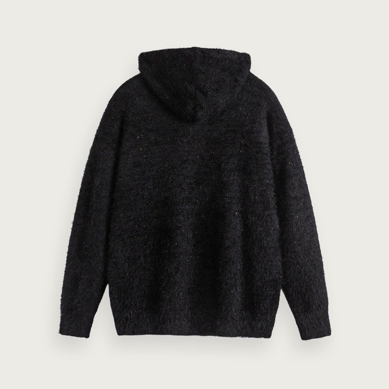 Stickad Hoodie med Löst Snitt och Färgblockdesign