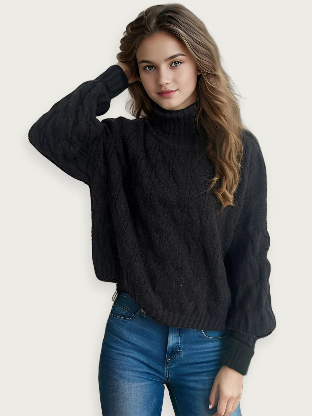 Enfärgad stickad tröja – Avslappnad kontorsstil