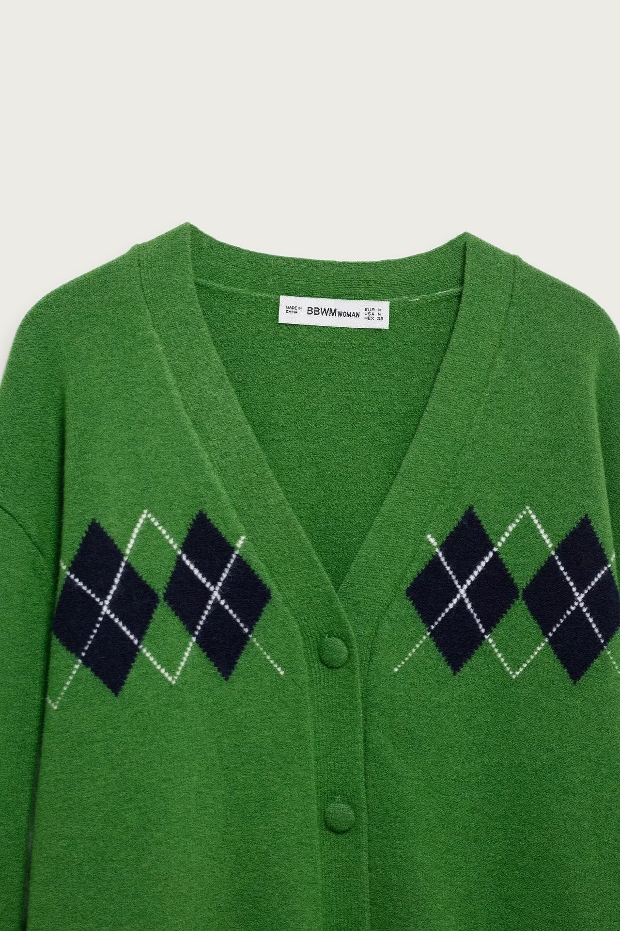 Rutmönstrad Stickad Cardigan Grön Streetstyleinspirerad