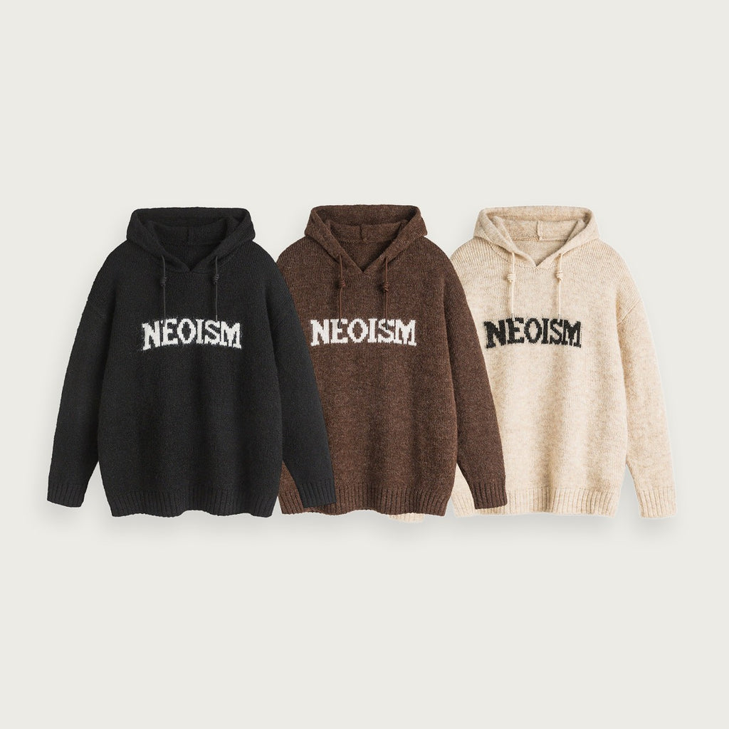 Stickad Hoodie Alphabet Jacquard Färgblock Lössittande
