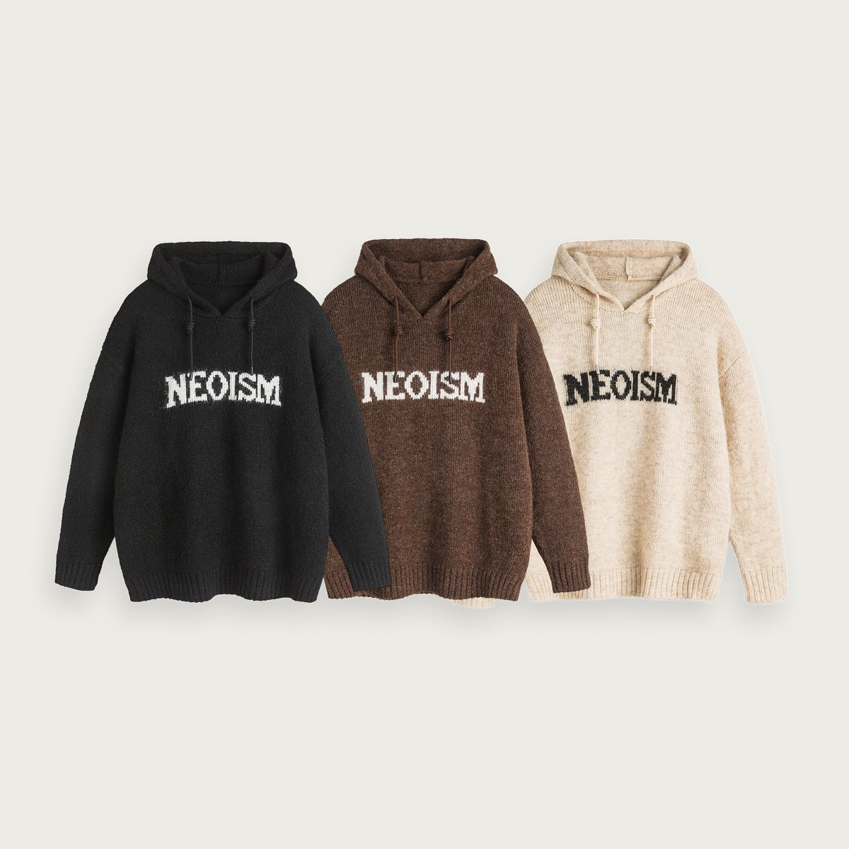 Stickad Hoodie Alphabet Jacquard Färgblock Lössittande