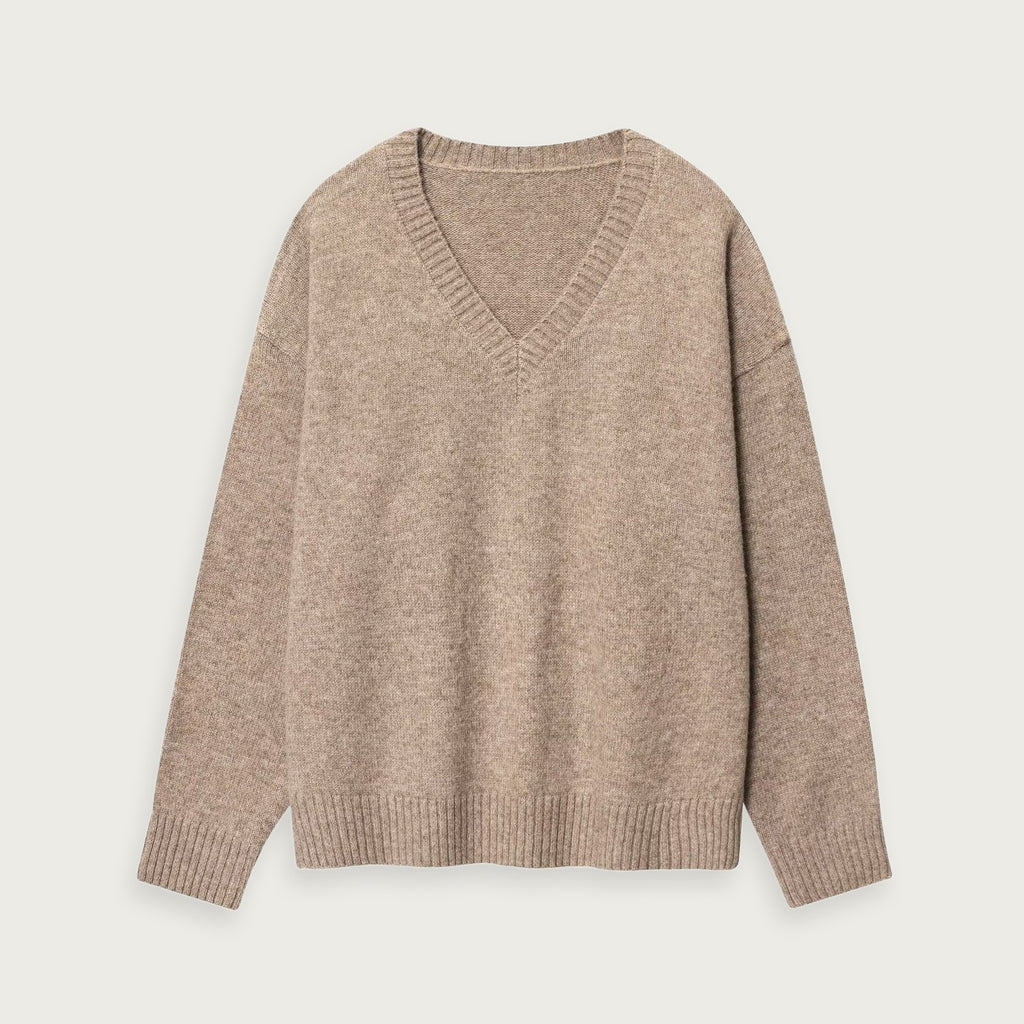 V Ringad Stickad Tröja Khaki Modern Tidlös Komfortabel