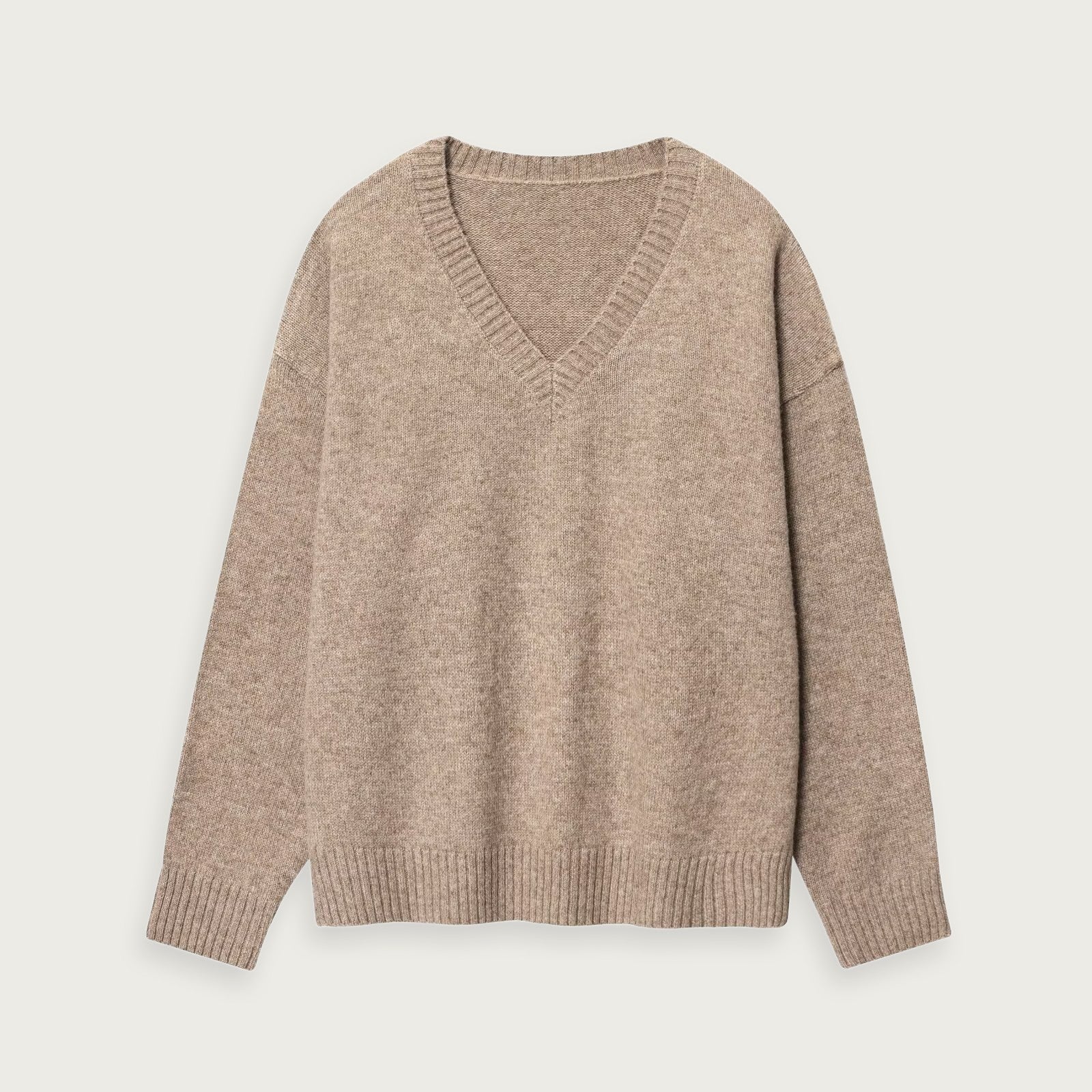 V Ringad Stickad Tröja Khaki Modern Tidlös Komfortabel