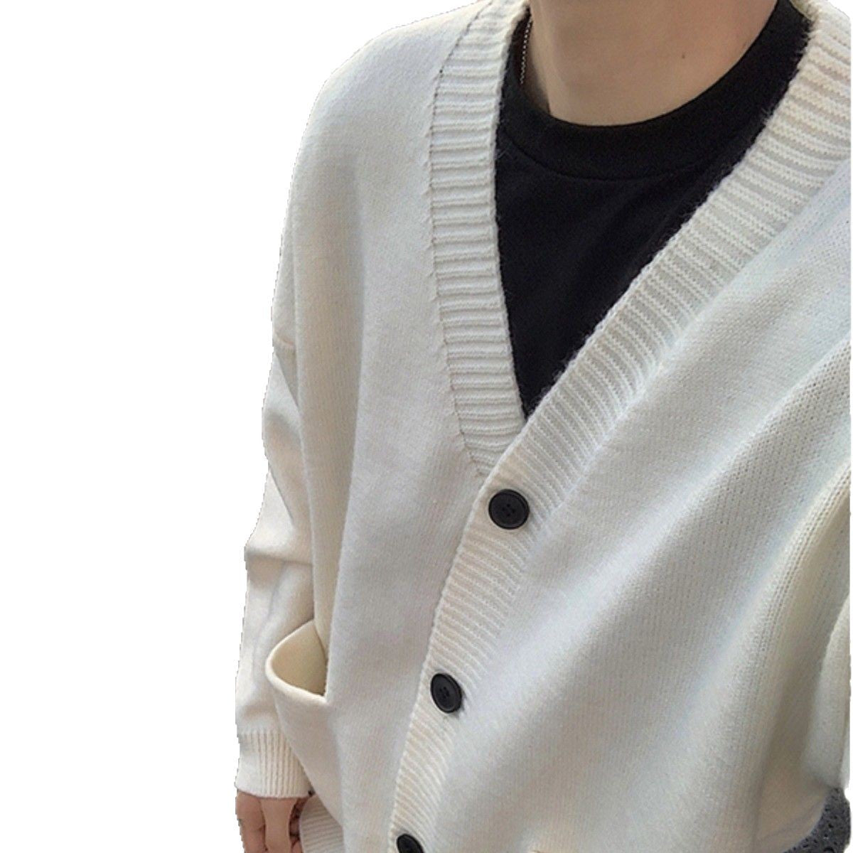 Stickad Cardigan Med V Hals Av Polyester Grå Passform