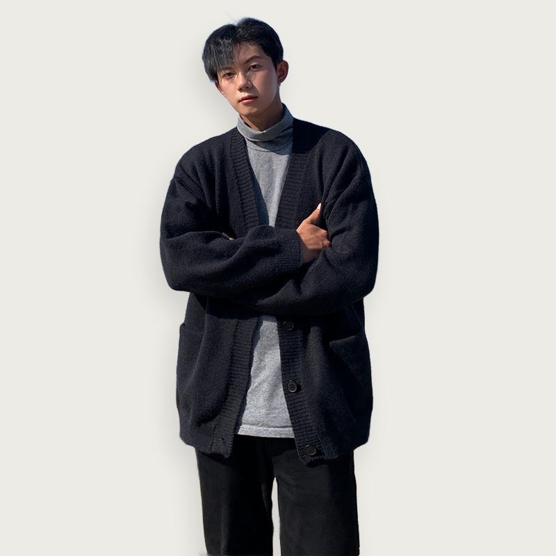 Stickad Cardigan Med V Hals Av Polyester Grå Passform