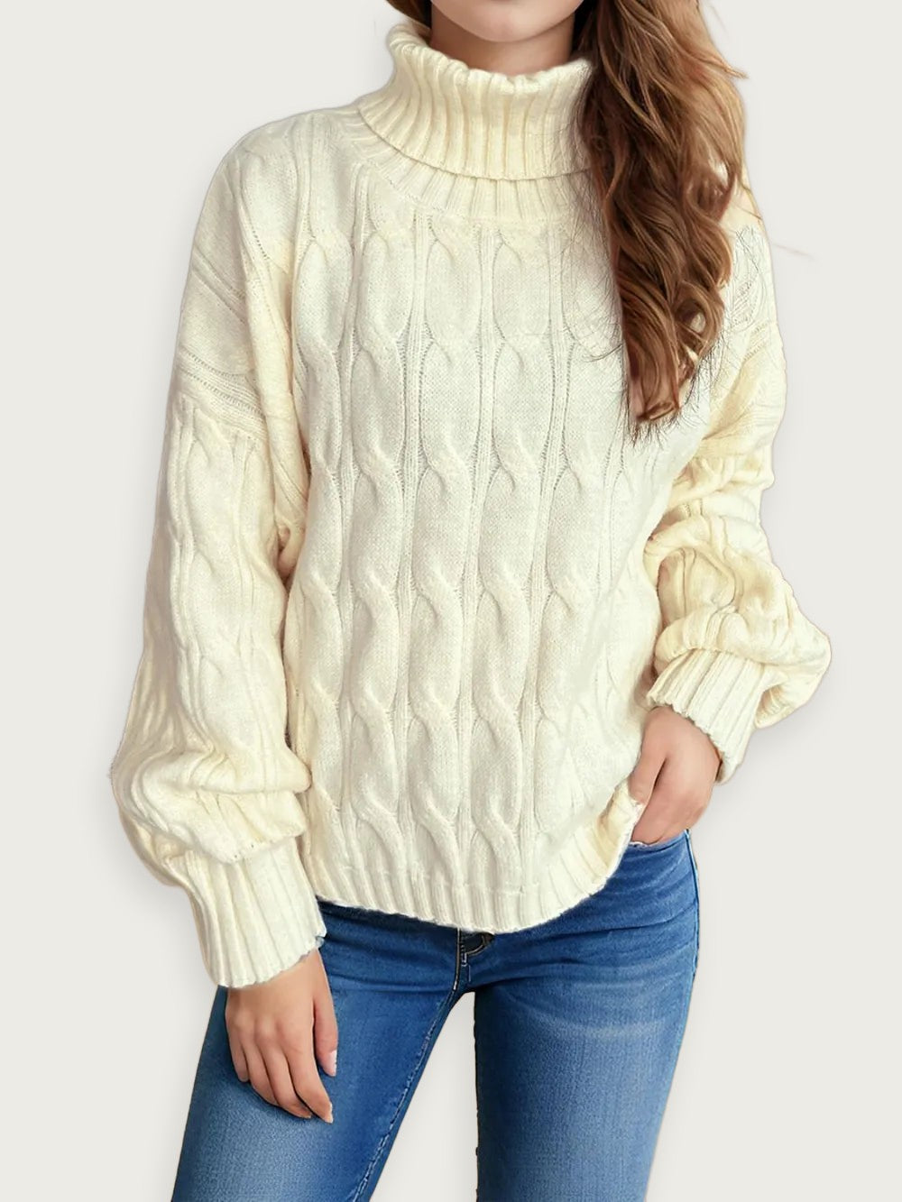 Enfärgad stickad tröja – Avslappnad kontorsstil