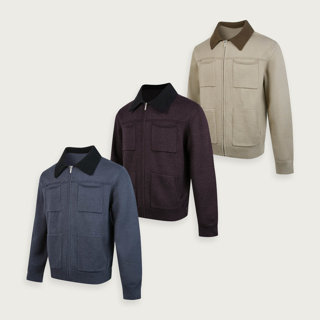 Stickad Dragkedja Kardigan Med Färgblock I Polyester