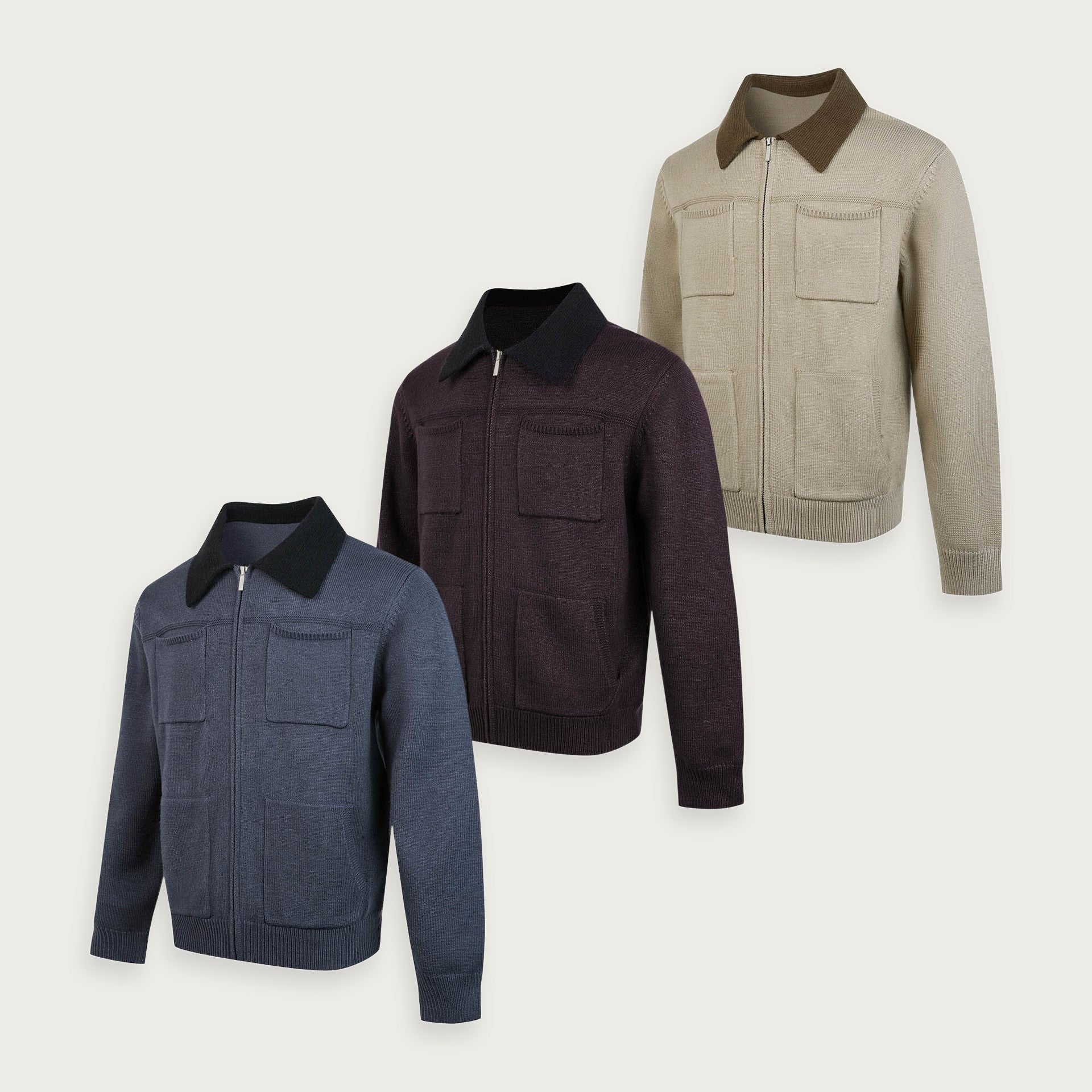 Stickad Dragkedja Kardigan Med Färgblock I Polyester