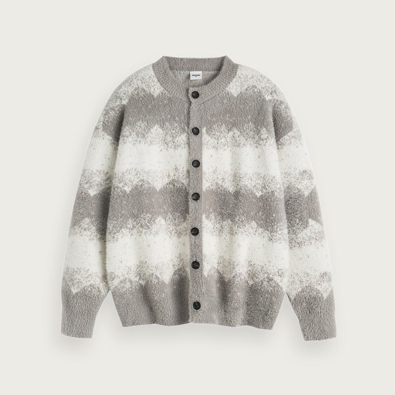 Gradient Jacquard Melerad Stickad Cardigan Unisex Passform