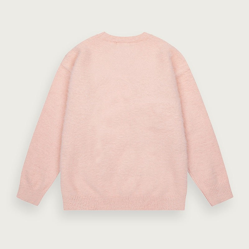 Rundhalsad Stickad Tröja Jacquard Lättvikts Mörkgrå