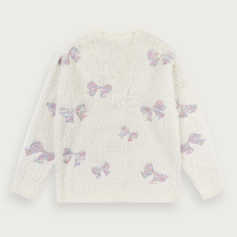 Stickad Cardigan Med Fjärilsmönster Vit Elegant