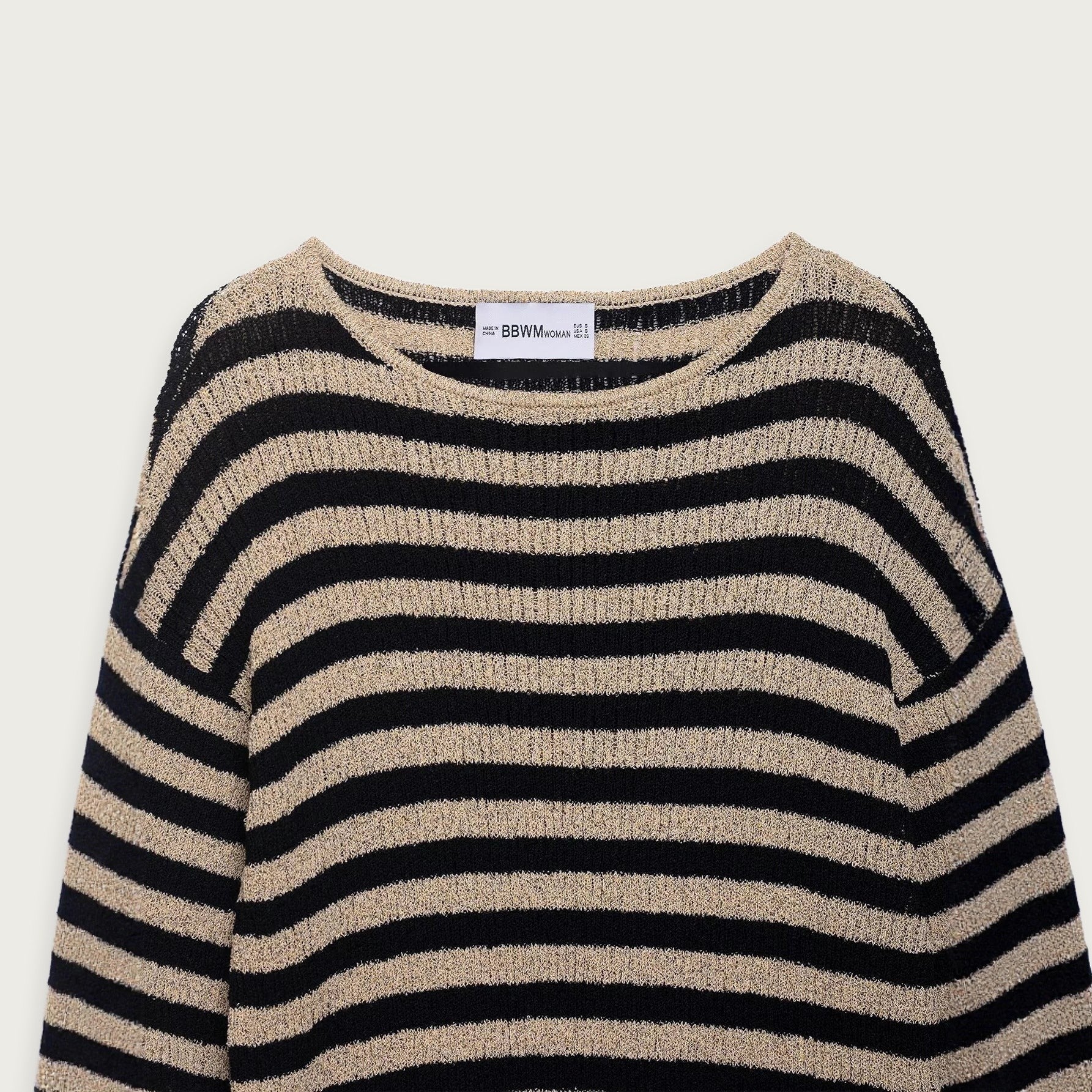 Randig Rundhalsad Stickad Tröja Khaki Polyester Kvinnor