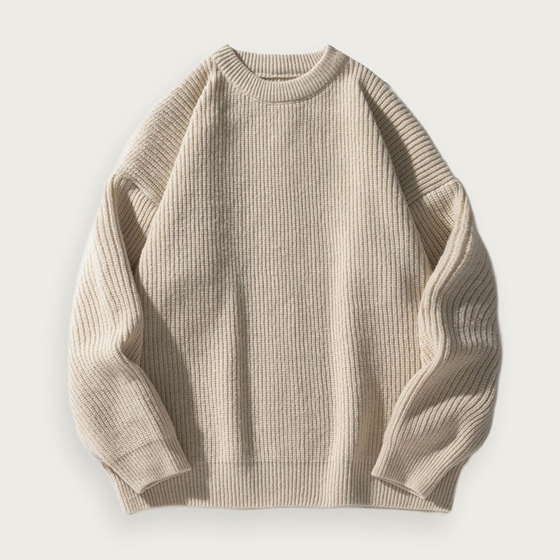 Rundhalsad Stickad Tröja Löst Sittande Polyester Mjuk