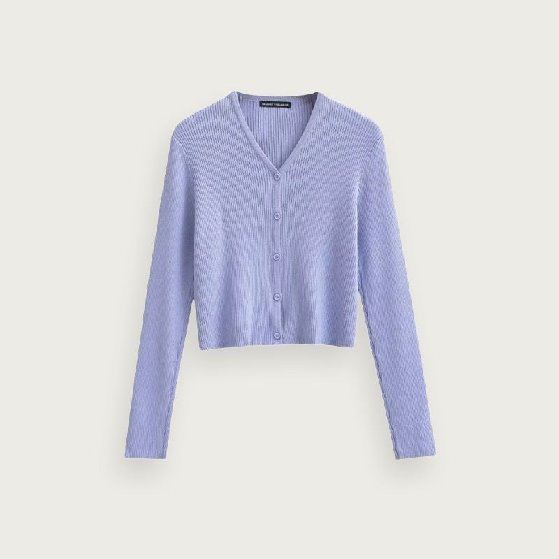 Vringad Stickad Tröja Langärmad Slim Fit Blå Dam Stilren