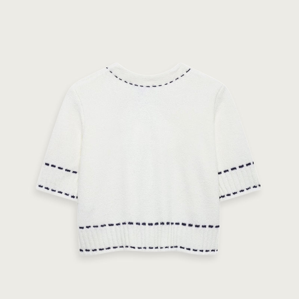 Kortärmad Stickad Cardigan Vit Elegant