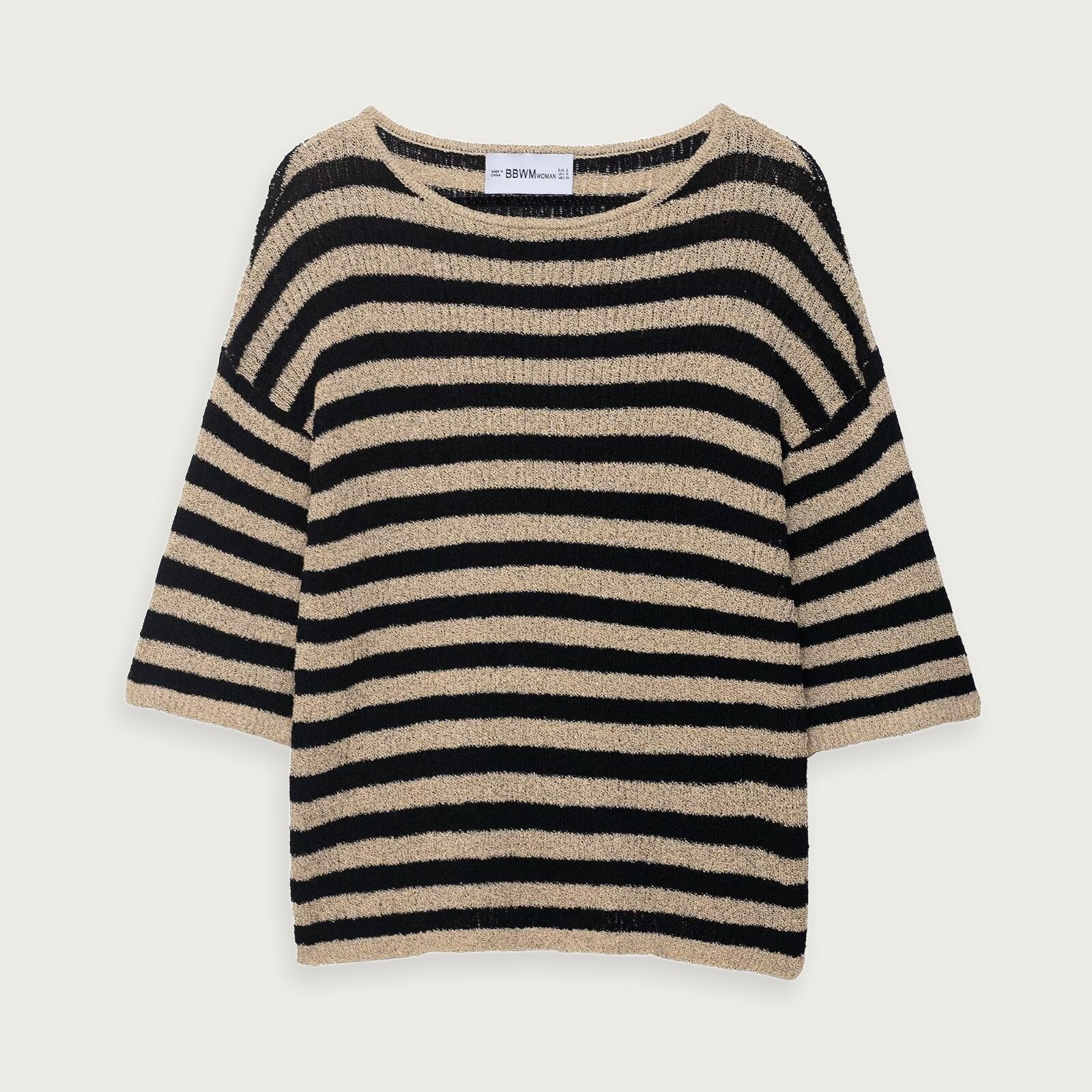 Randig Rundhalsad Stickad Tröja Khaki Polyester Kvinnor