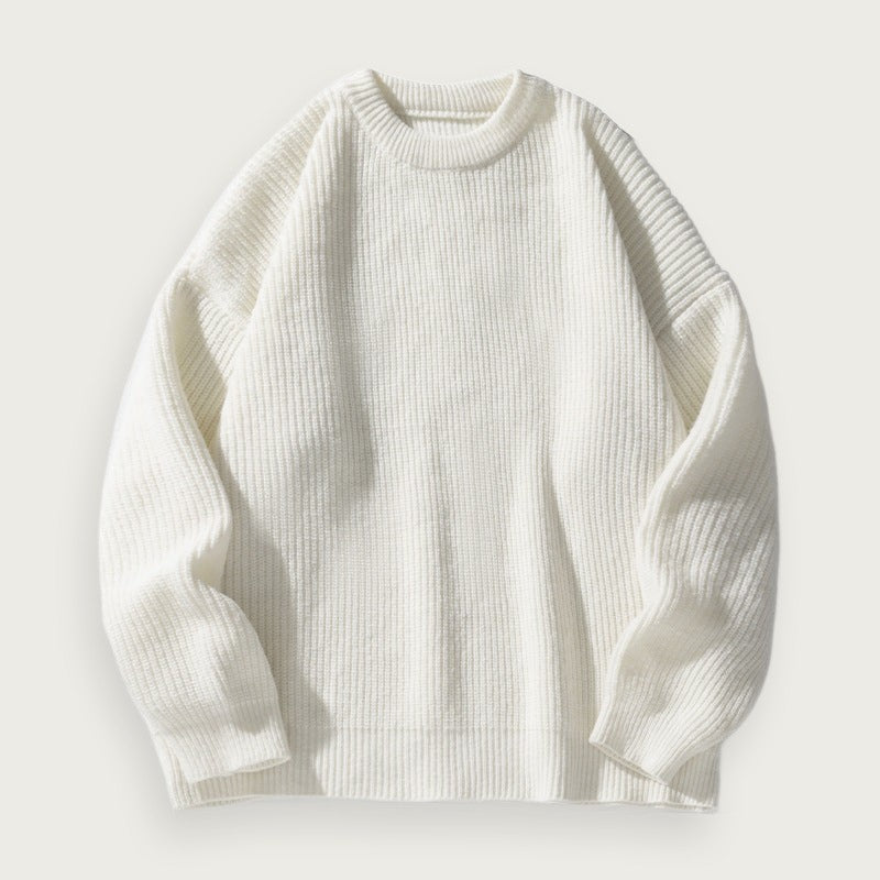 Rundhalsad Stickad Tröja Löst Sittande Polyester Mjuk
