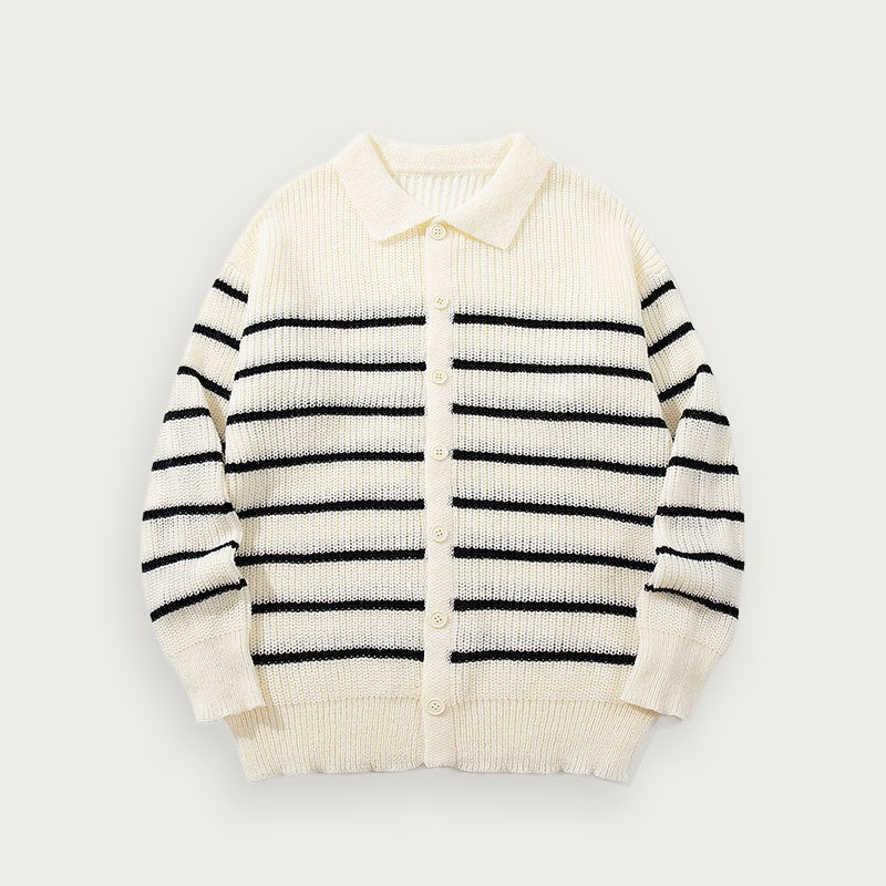 Randig Stickad Cardigan För Herrar Amerikansk Färgglad
