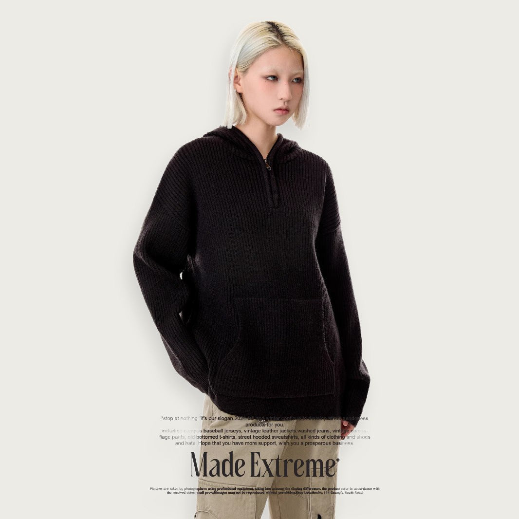 Stickad Halvzip Hoodie Avslappnad Passform Mjuk Akryl