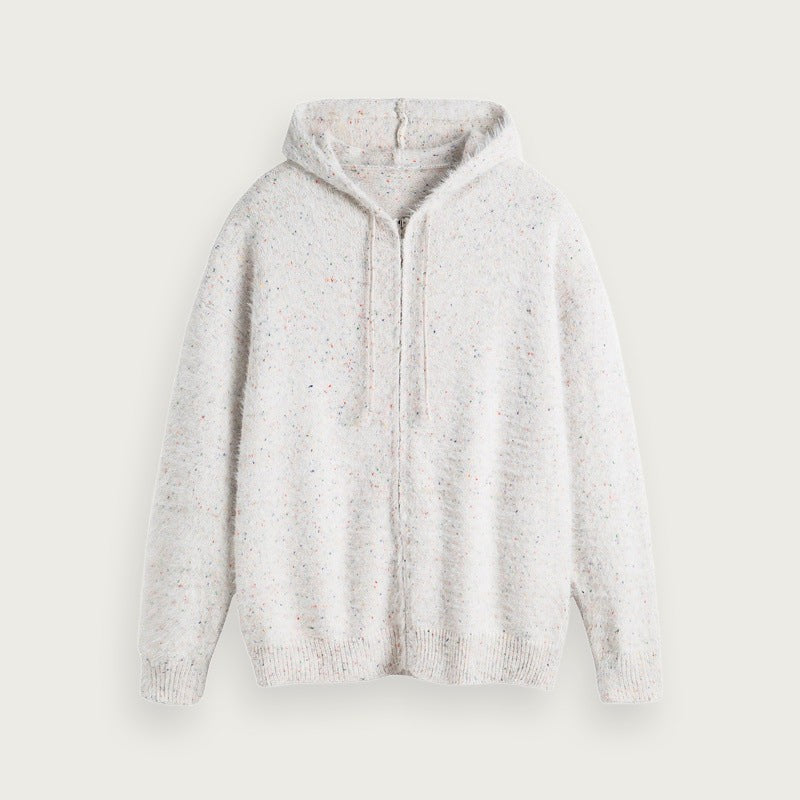 Stickad Hoodie med Löst Snitt och Färgblockdesign