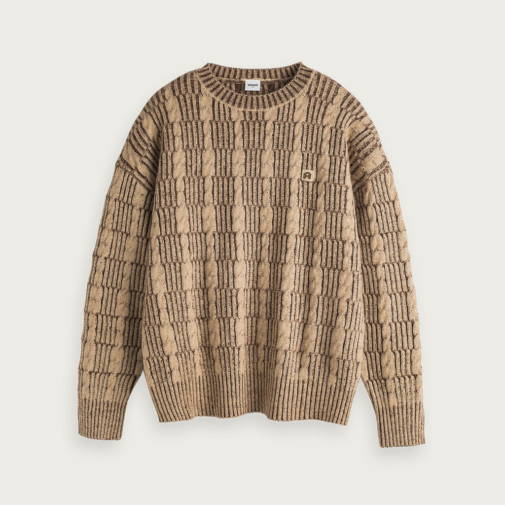 Stickad Tröja Jacquard Färgblock Grå Vitt Brun
