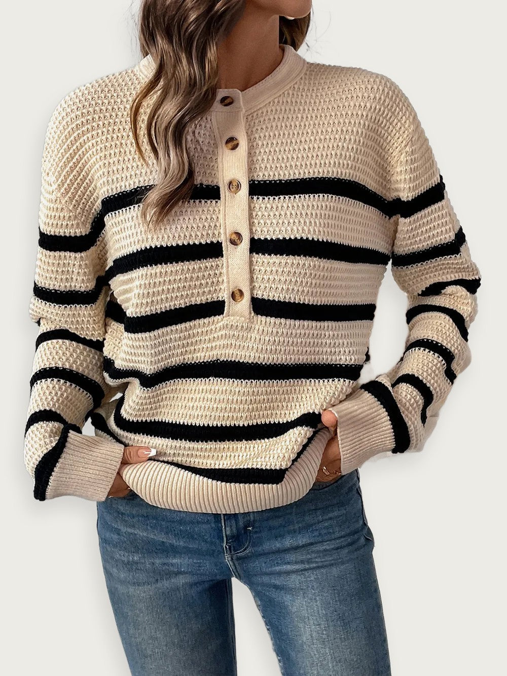 Stripad Tröja Dam Slim Fit Med Akryl Stilren Elegans