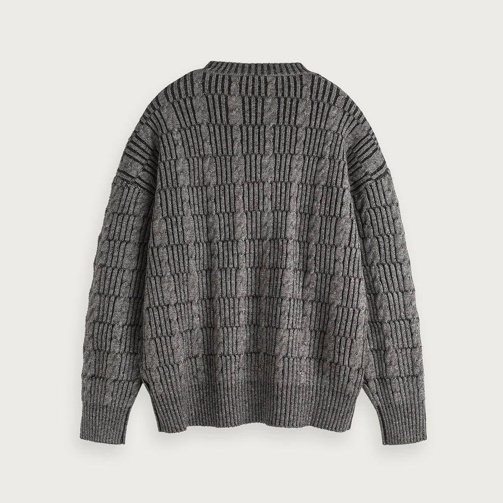 Stickad Tröja Jacquard Färgblock Grå Vitt Brun