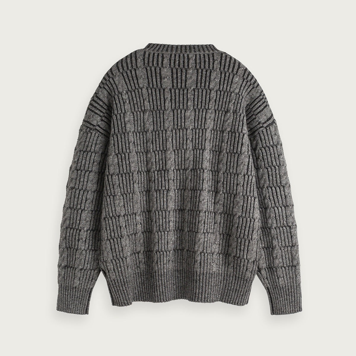 Stickad Tröja Jacquard Färgblock Grå Vitt Brun