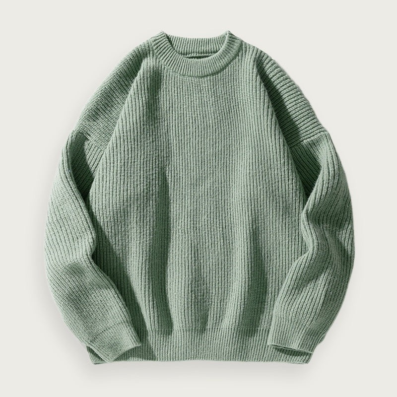 Rundhalsad Stickad Tröja Löst Sittande Polyester Mjuk