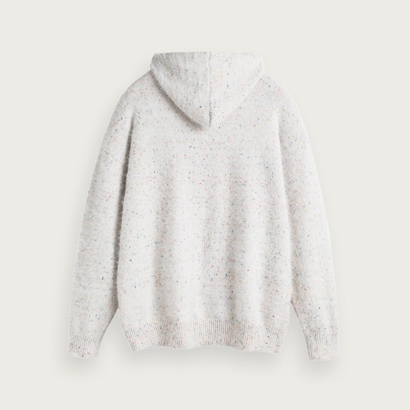 Stickad Hoodie med Löst Snitt och Färgblockdesign