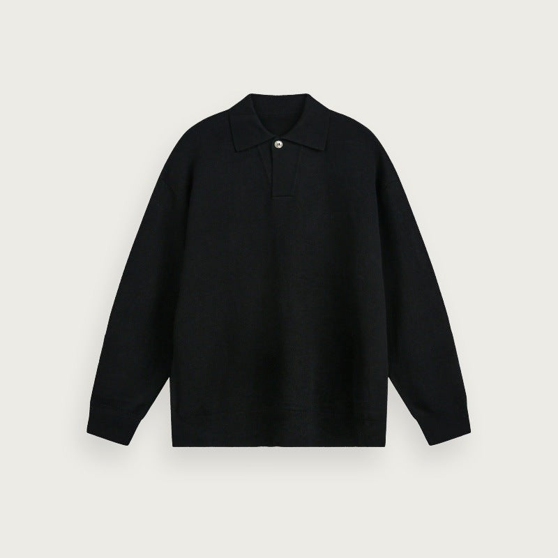 Enfärgad stickad polotröja – Avslappnad passform