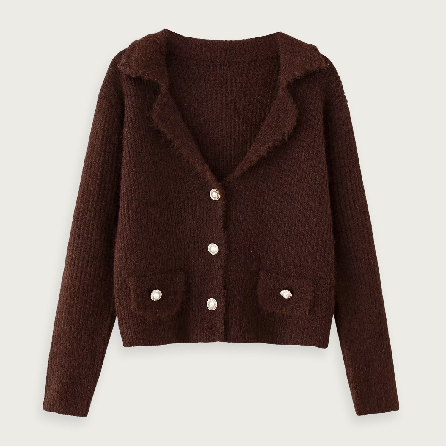 Stickad Cardigan med Pärlknappar i Polyesterblandning